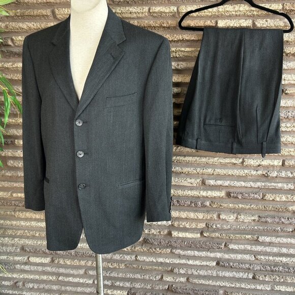 Joseph Abboud Gray 100% Wool 3 Button Suit Pleated Pants Size 41S - Picture 7 of 9